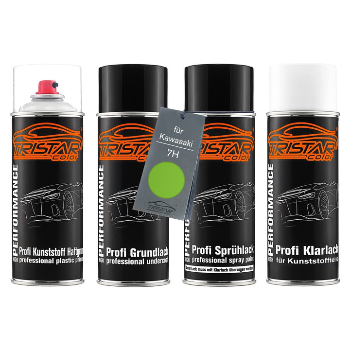 TRISTARcolor Motorradlack Spraydosen Set für Kunststoff Stossstange für Kawasaki 7H Lime Green Haftg
