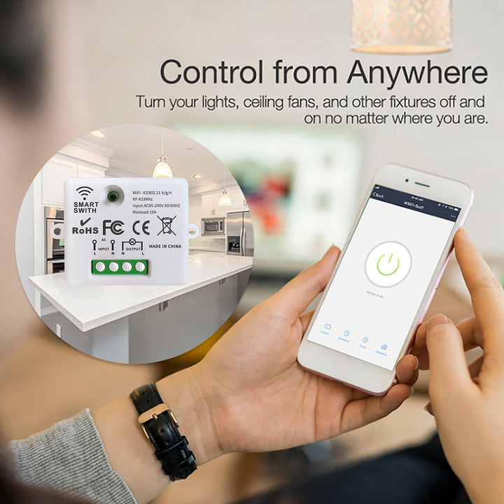 DieseRC Mini Wireless WiFi Switch, 2500W 10A RF Relay Fernbedienungsempfänger, Smart Control per Tel