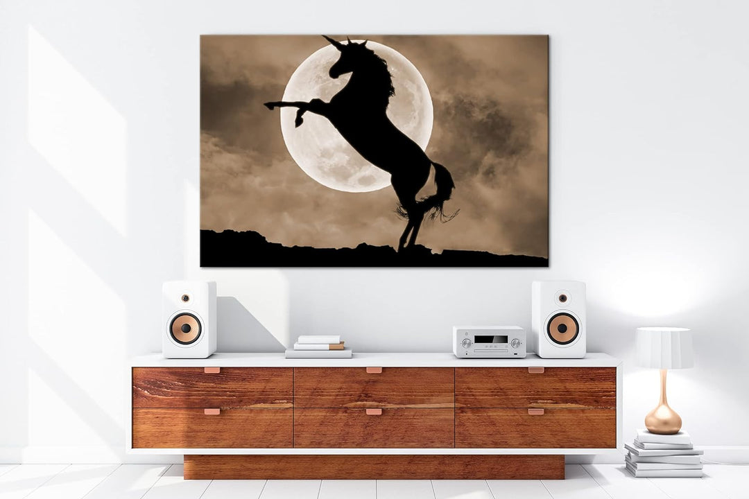 deyoli Einhorn im Mondschein Format: 80x60 Effekt: Sepia als Leinwandbild, Motiv fertig gerahmt auf