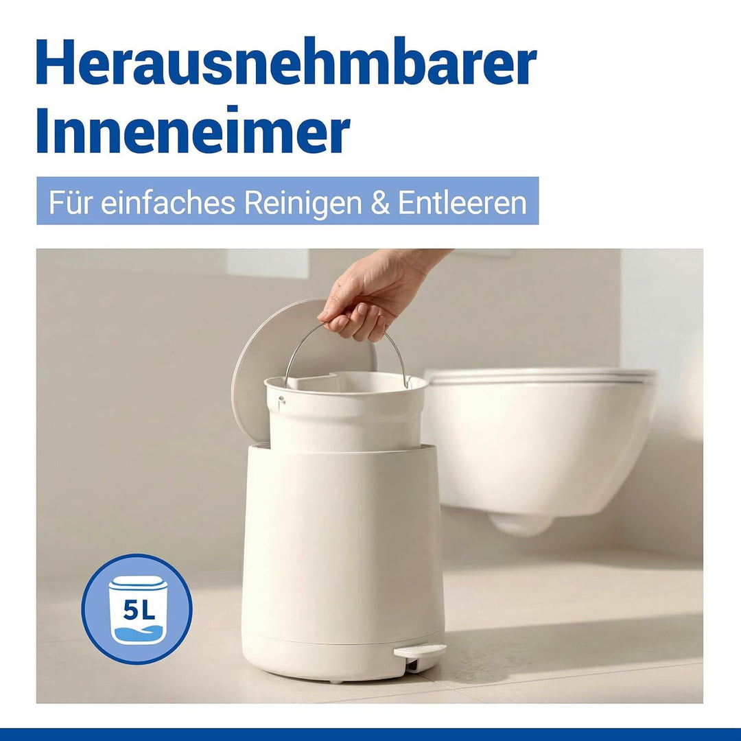 WENKO Kosmetik Treteimer Mod. Fablo aus Kunststoff, Soft-Touch-Beschichtung, Bad-Mülleimer 5 L, Abfa