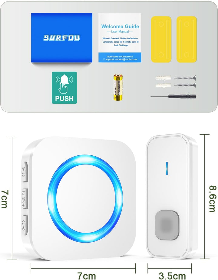 Funkklingel 3 Plug-in-Empfänger 400m Funk Reichweite Klingel Haustür Aussen Wasserdicht Türklingel D