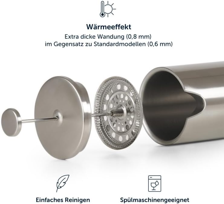 Blumtal French Press aus Edelstahl 350 ml (2 Tassen) - Thermo Kaffeebereiter doppelwandig isoliert m