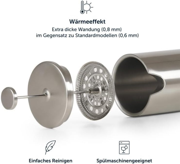 Blumtal French Press aus Edelstahl 350 ml (2 Tassen) - Thermo Kaffeebereiter doppelwandig isoliert m