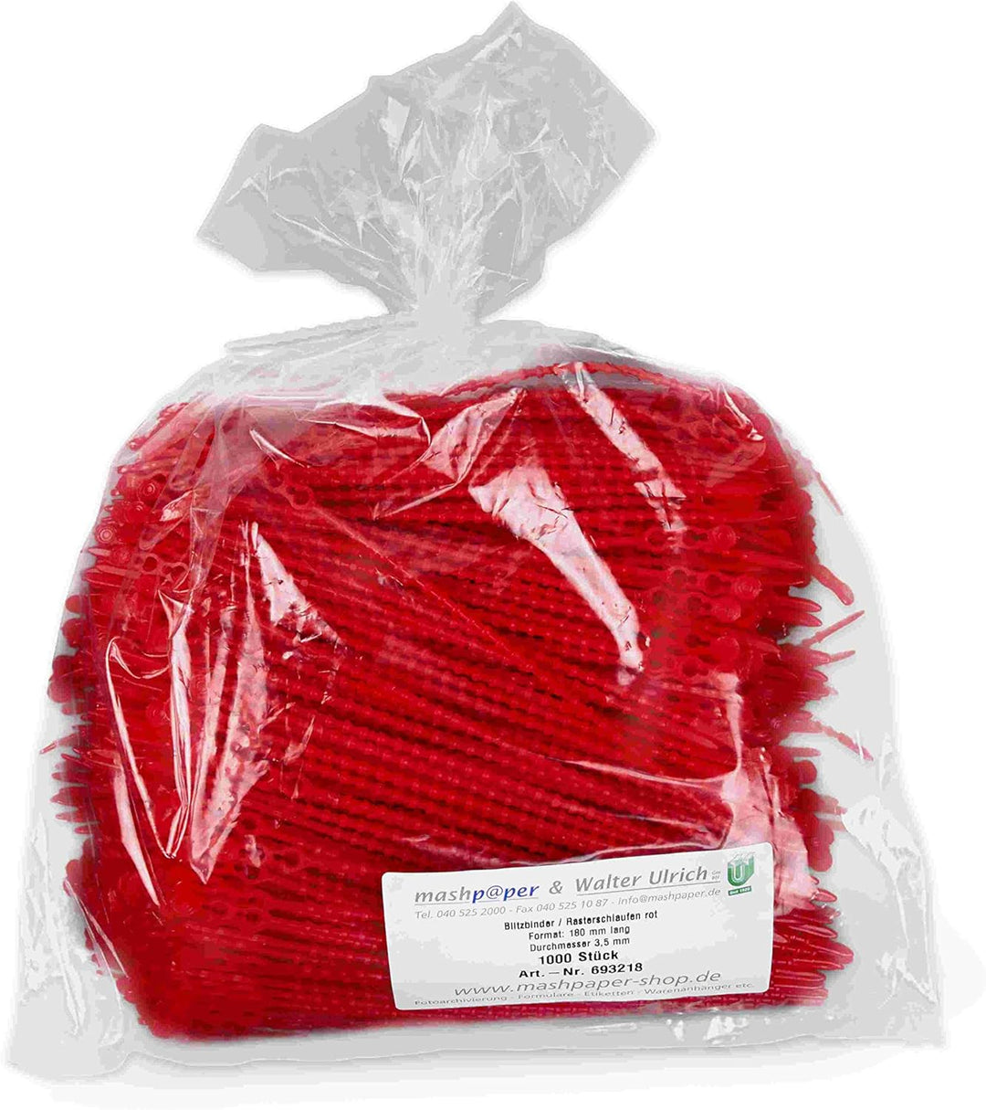 1000 x Blitzbinder Rasterschlaufen Universalbinder Kabelbinder in rot 120 mm lang 693212, 120 mm