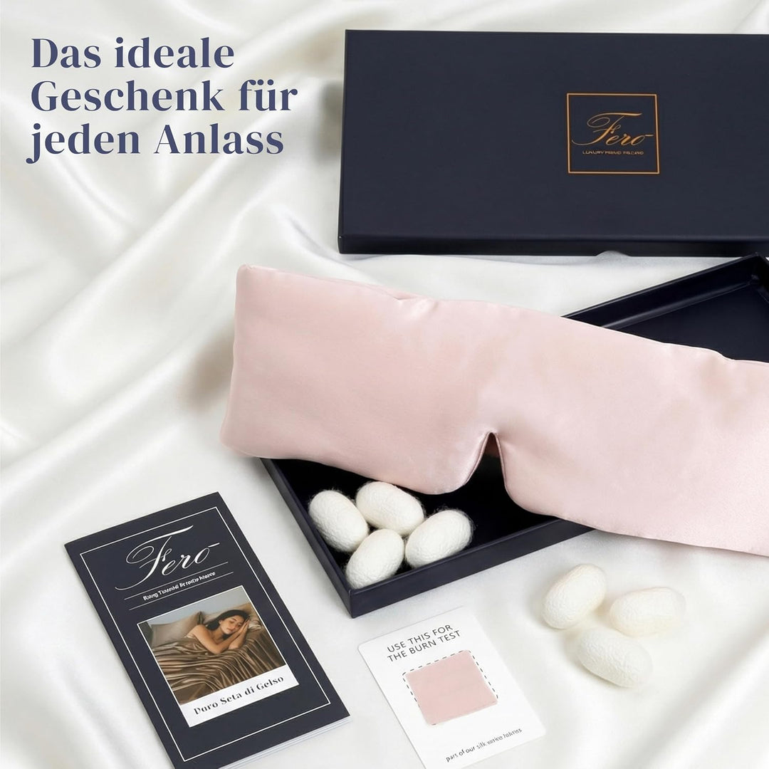 Ferò Schlafmaske Seide, Luxus Maulbeerseide, 22 Momme, Qualität 6A, Weich & Atmungsaktiv, Verstellba