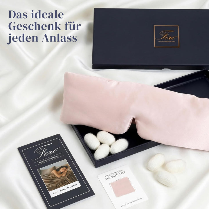 Ferò Schlafmaske Seide, Luxus Maulbeerseide, 22 Momme, Qualität 6A, Weich & Atmungsaktiv, Verstellba
