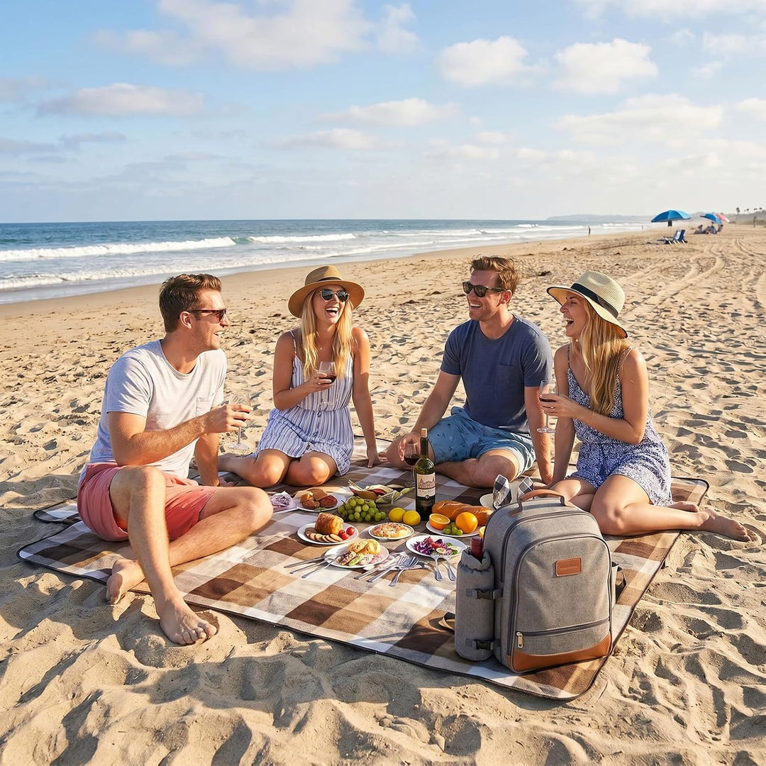 HappyPicnic Isolierter Picknickrucksack für 4 Personen mit komplettem Geschirr, geräumigem Kühlfach,