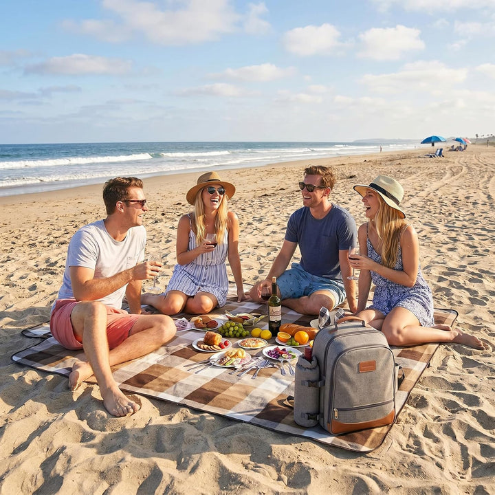 HappyPicnic Isolierter Picknickrucksack für 4 Personen mit komplettem Geschirr, geräumigem Kühlfach,