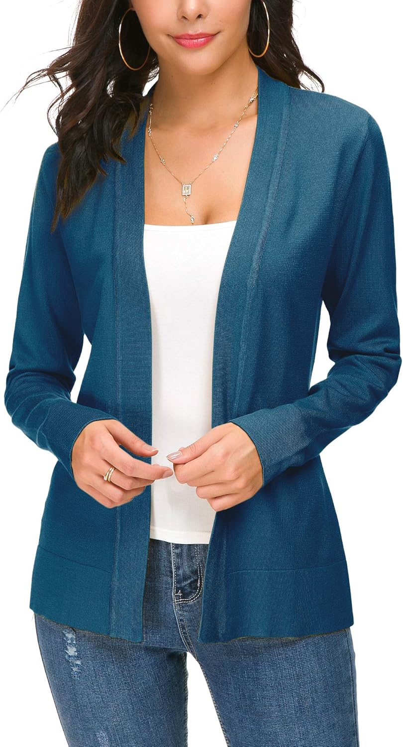 EXCHIC Damen Elegant Langarm Elastisch Strickjacke Cardigan Casual Leicht V-Ausschnitt Gestrickt Bla