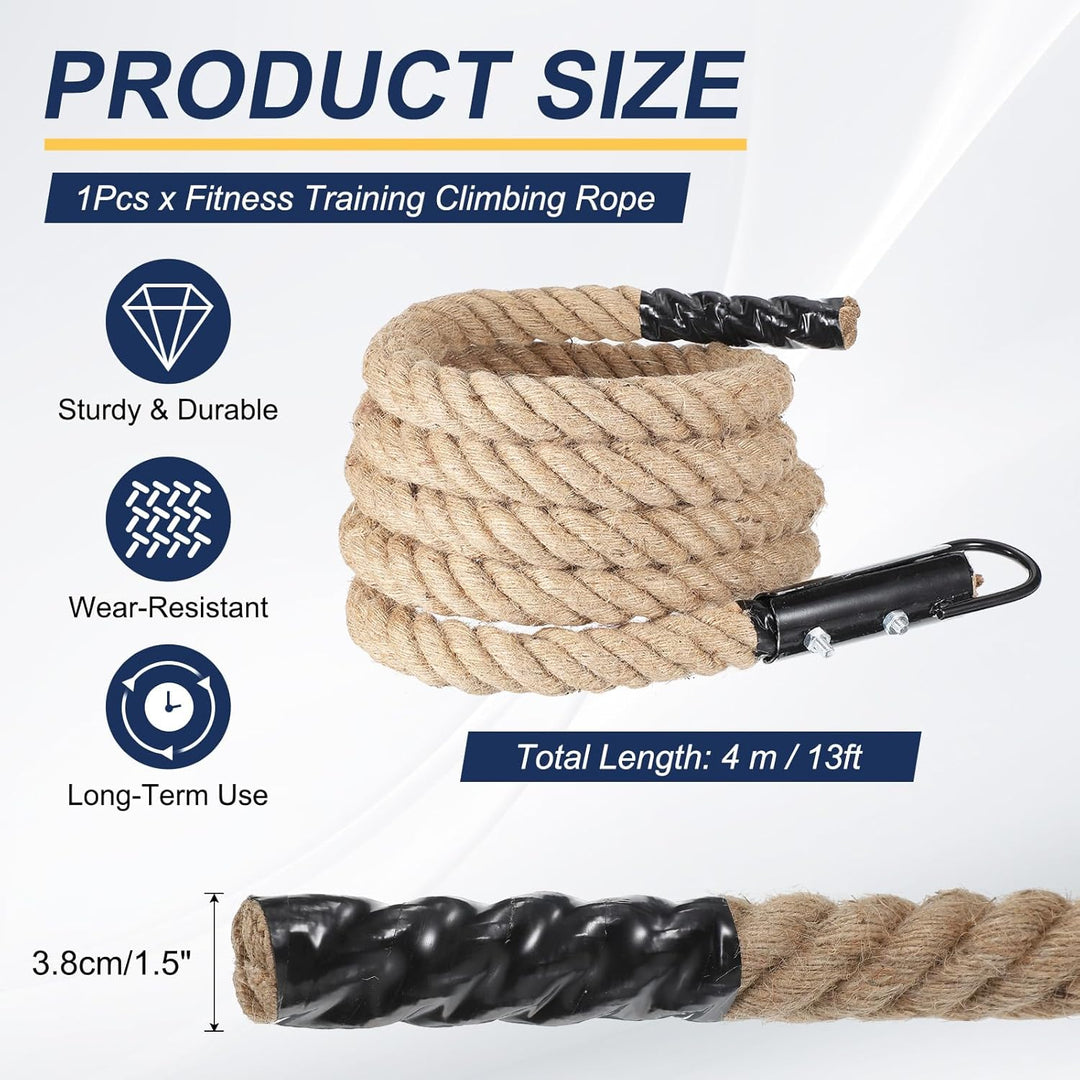 QUARKZMAN Battle Rope Schaukelseil Jute Schwungseil Fitness Trainingsseil mit Schwarzem Metallhaken