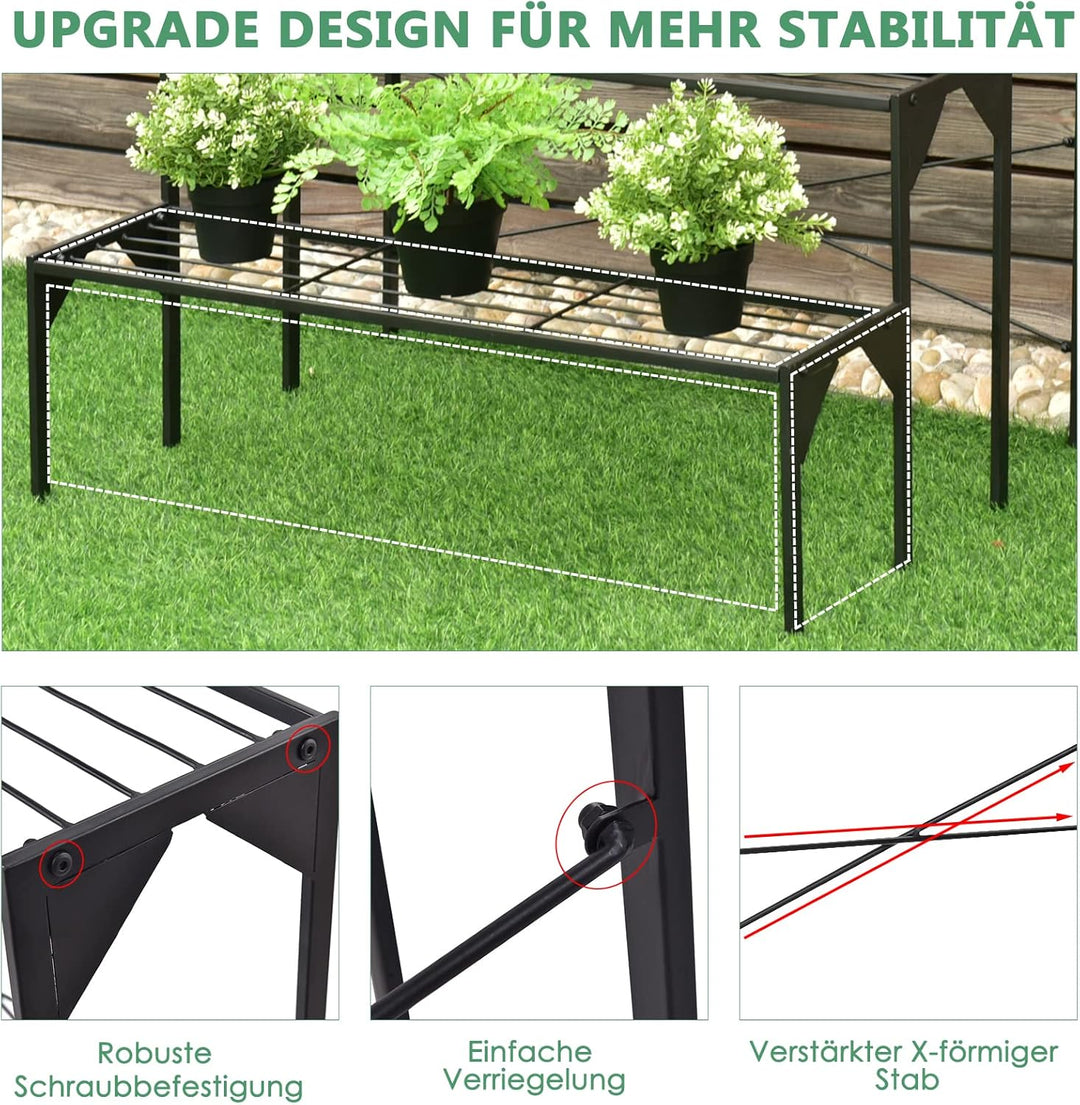GOPLUS 3 Ebenen Metall Pflanzenständer, Blumentreppe Outdoor, Blumenregal Pflanzentreppe für Garten