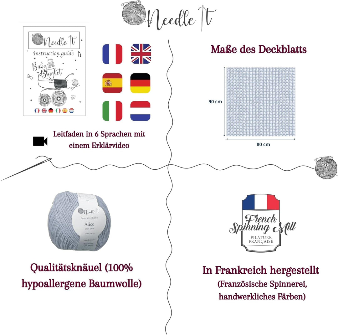Needle It® - Strickset für Anfänger komplett mit Stricknadeln - Babydecke zum Selberstricken - Gesch