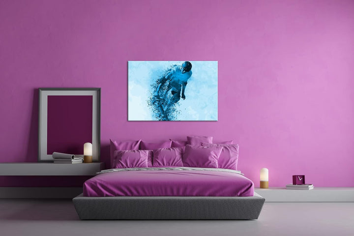 deyoli Spingender Skater Illustration Format 80x60 Effekt: Monocrome Blau als Leinwandbild, Motiv fe