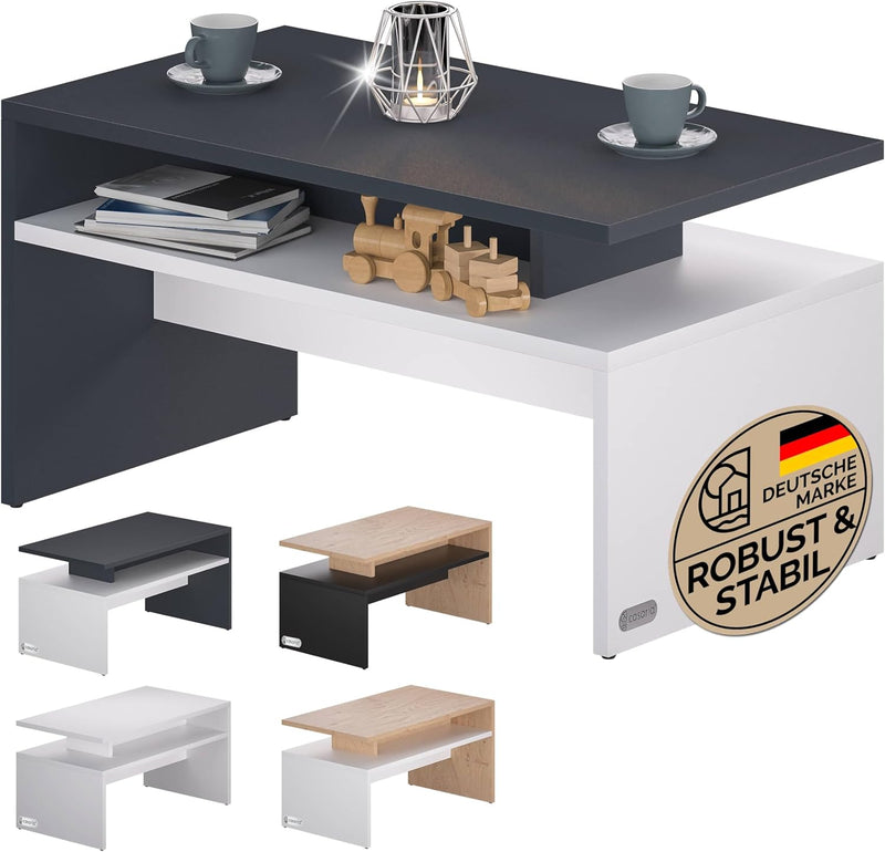 Casaria® Couchtisch Ablage Stauraum 92x51x48 cm Kratzfest Holz 50kg Belastbarkeit Modern Gross Wohnz