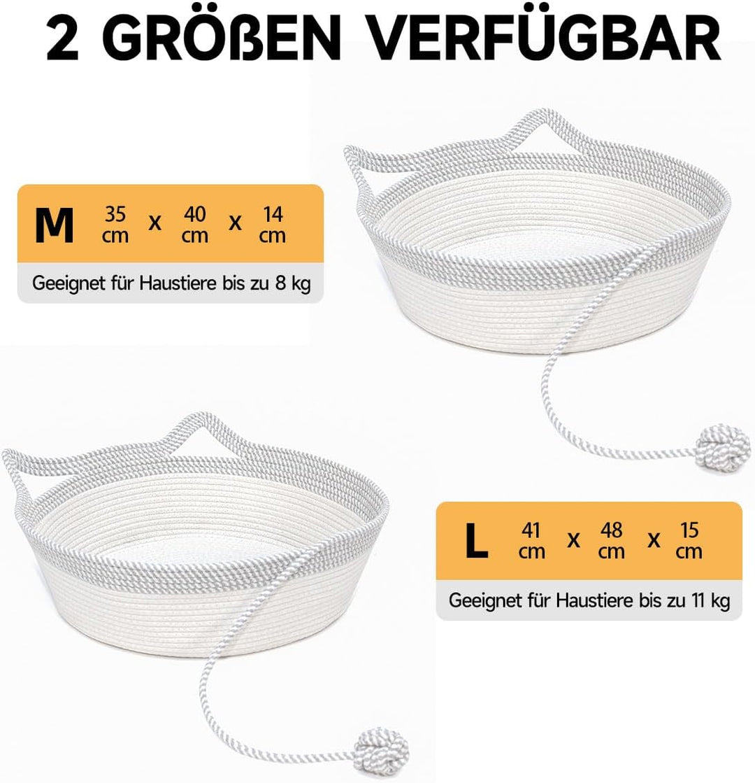 Katzenbett mit Spielzeug Schwanz, Handgewebt Langlebig Katzenkorb aus Rundbaumwollseilen als Katzens