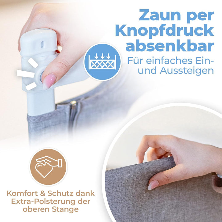 Rausfallschutz Bett (180cm) Labor geprüftes Bettgitter Bettschutzgitter [Eine Seite] mit Gurt für me