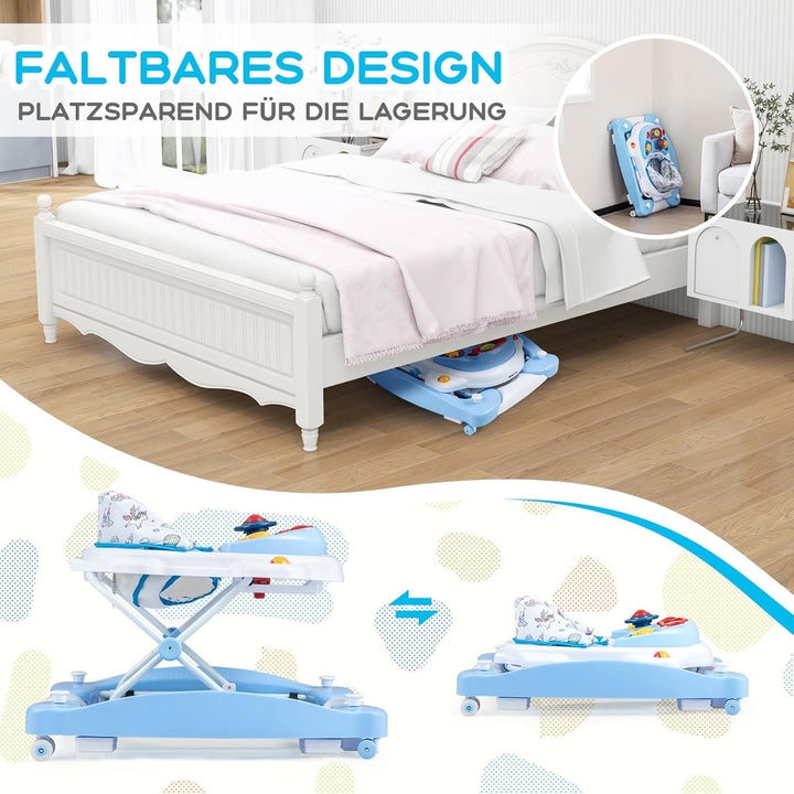 DREAMADE 6-in-1 Lauflernhilfe, Höhenverstellbar Baby Walker mit Musik & Abnehmbarem Sitz, Lauflernwa