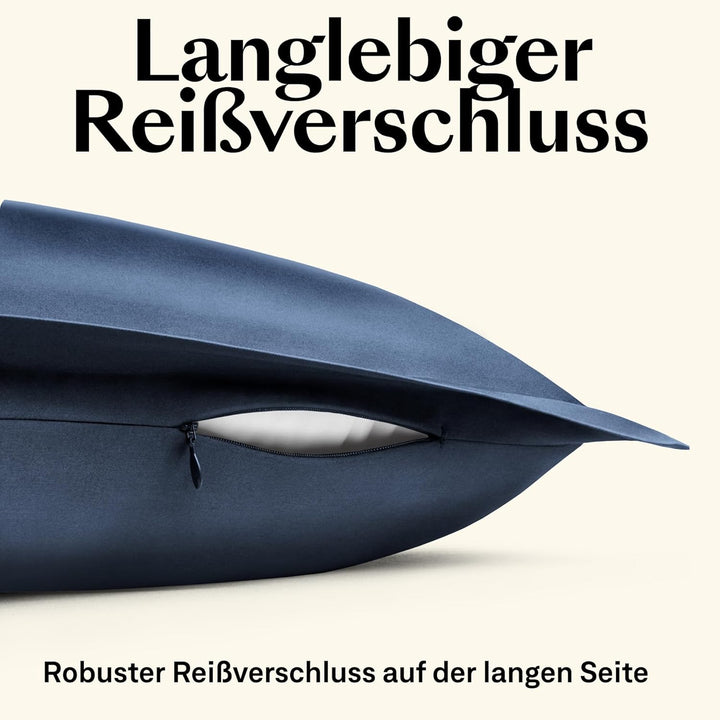 Amqua Mako Satin Kissenbezug (1x) aus ägyptischer Baumwolle 65x65 cm, dunkelblau/Navy (1x) 65x65cm D