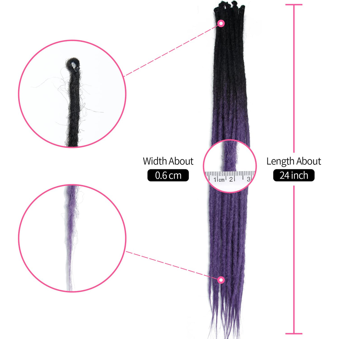 Dsoar Dünne 0.6cm Synthetische Dreadlock Extensions Handgemacht 24 Zoll 20 Stränge Häkelhaar Lange H