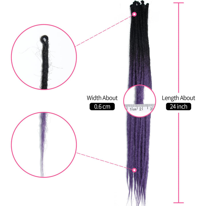 Dsoar Dünne 0.6cm Synthetische Dreadlock Extensions Handgemacht 24 Zoll 20 Stränge Häkelhaar Lange H