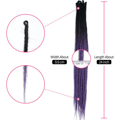 Dsoar Dünne 0.6cm Synthetische Dreadlock Extensions Handgemacht 24 Zoll 20 Stränge Häkelhaar Lange H