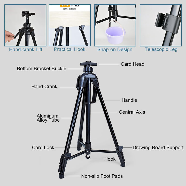 Staffelei Schwarz, Staffeleien, Höhenverstellbare Staffelei für Kuntsmalerei 57-157cm, Werbung mit K