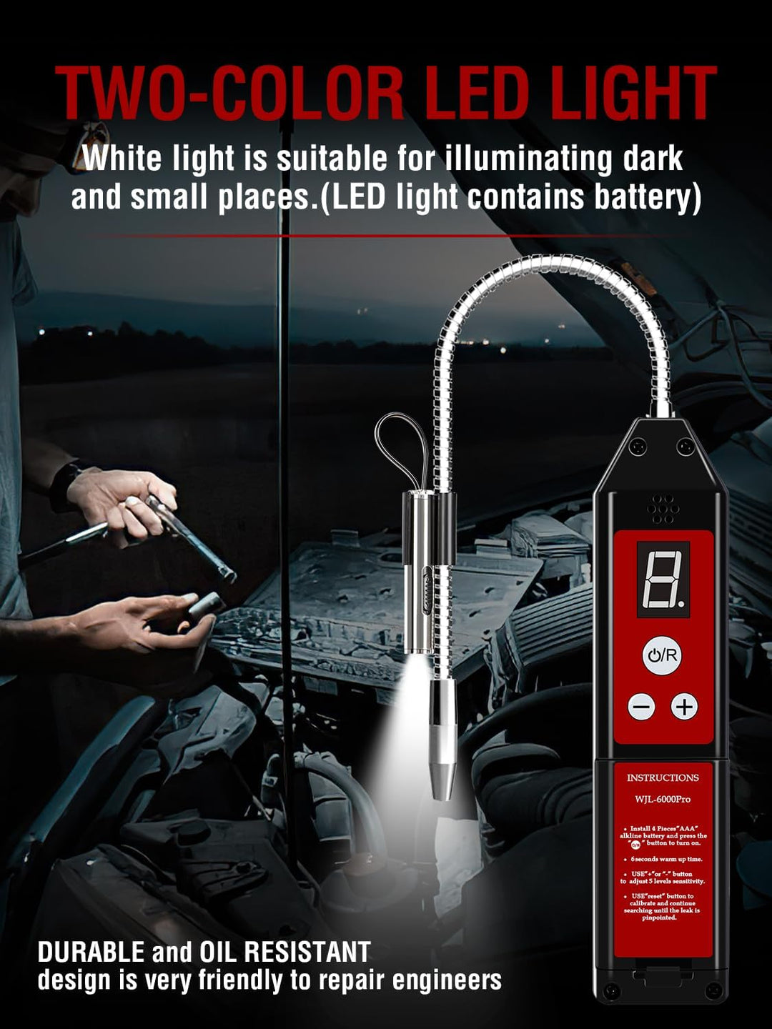 Kältemittel Lecksuchgerät mit LED-Licht, WJL-6000 PRO Halogen Detektor Lecksuchgerät Freon-Gasleckte