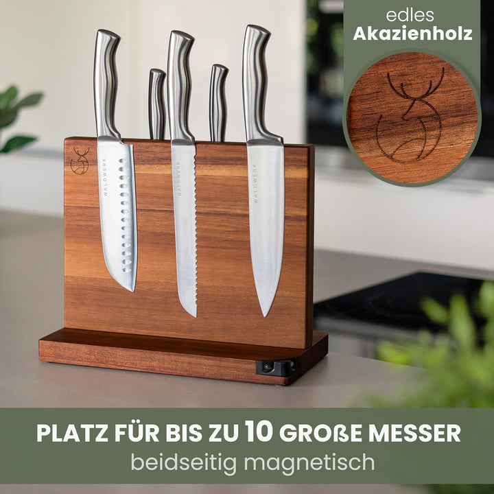 WALDWERK Messerblock magnetisch ohne Messer (31cm) - Messerhalter aus edlem Akazienholz - unbestückt