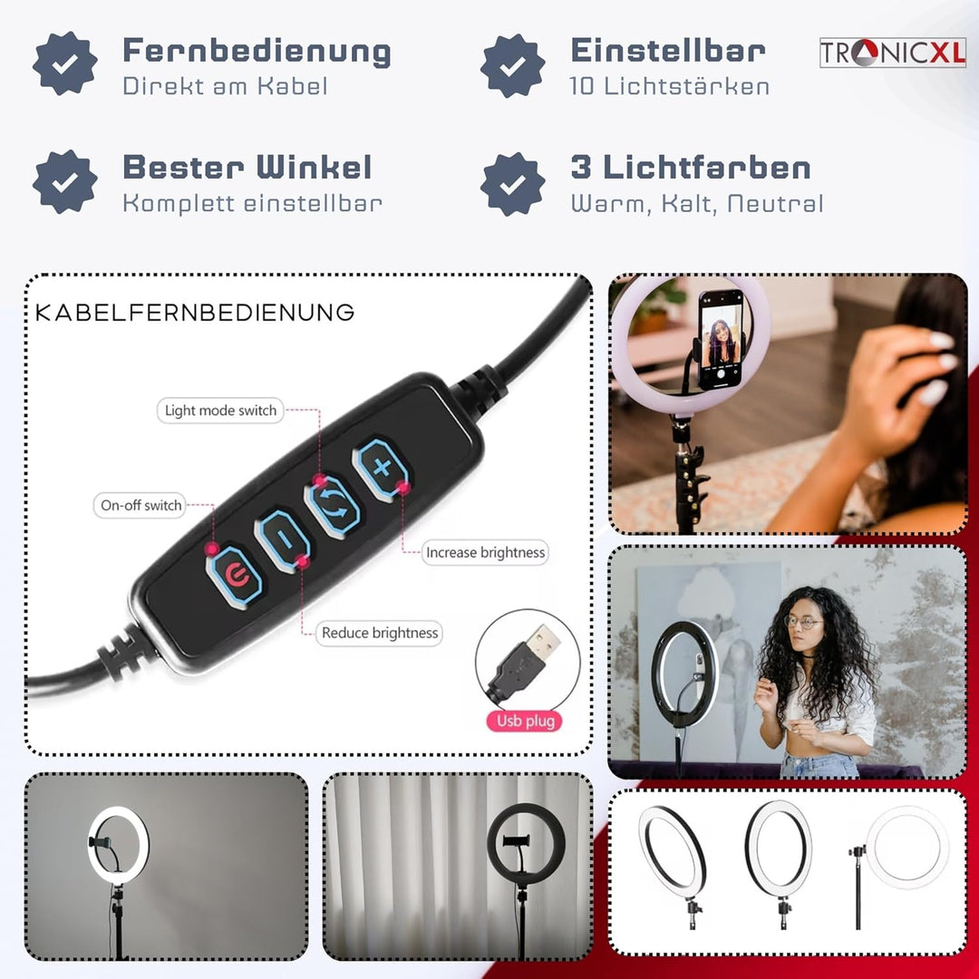 210cm Stativ + XXL Ringlicht Ring Light mit Handyhalter Tripod Beauty Licht Kamerastativ Smartphone