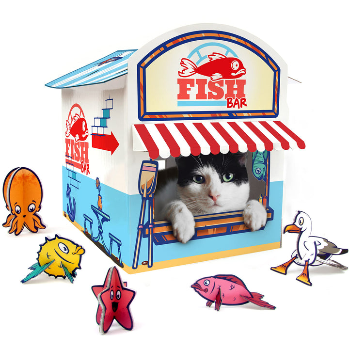 Suck UK Katzenkiosk-Spielhaus | Katzenspielzeug | Katzenhaus aus Pappe | Katzenzubehör | Katzenspiel