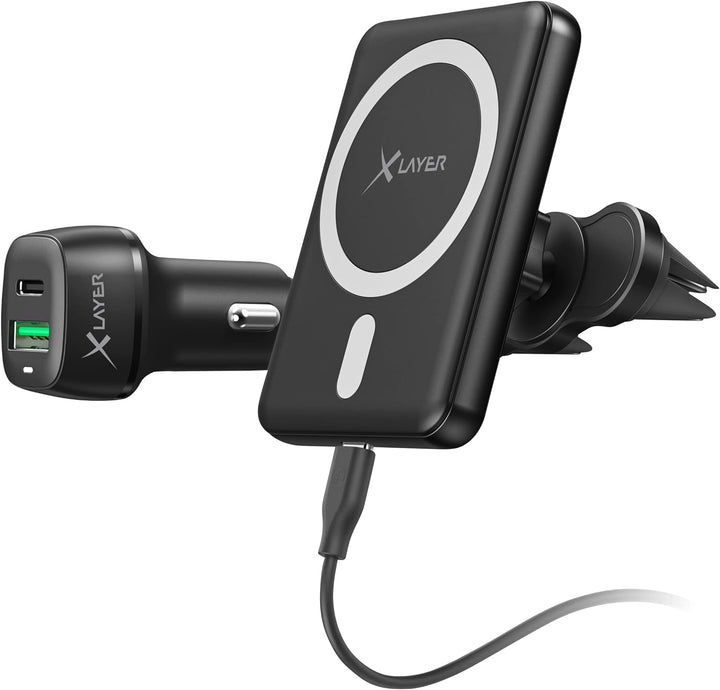 XLayer MagFix Pro Wireless KFZ Handyhalter mit USB-C Kabel und Kabellos Ladegerät Standby Kompatibel