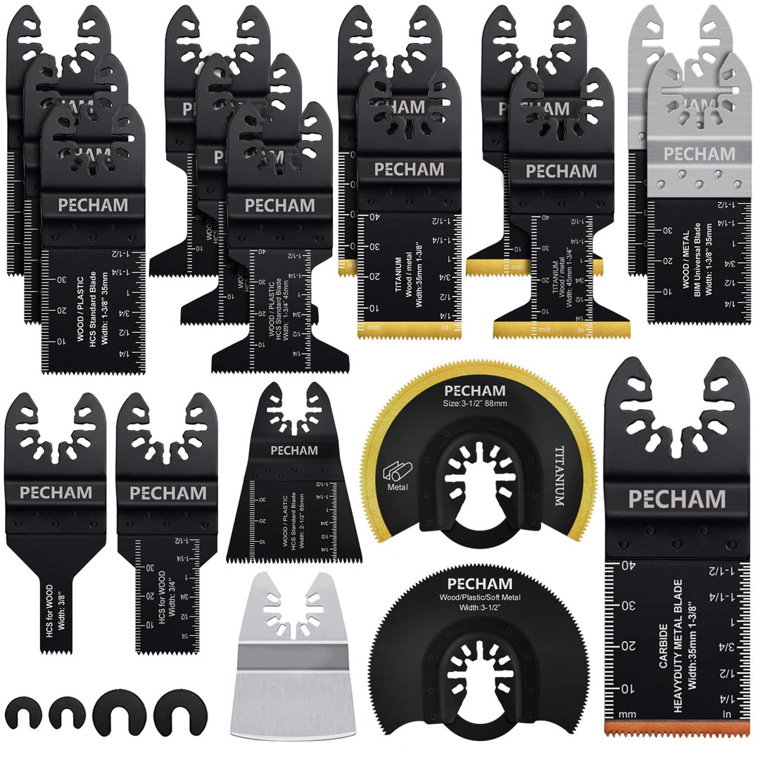 PECHAM 23tlg Multitool Sägeblätter Carbide Hartmetall,Titan-Oszillierende Sägeblätter,Gemischte Kit