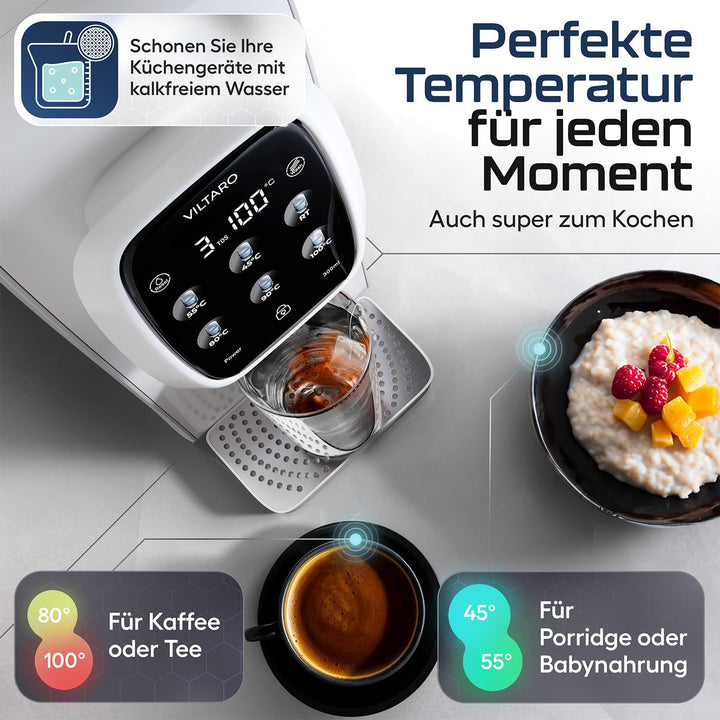 VILTARO® Osmoseanlage für Trinkwasser [5-stufiges Filtersystem, 6 Temperaturstufen, mobil ohne Wasse