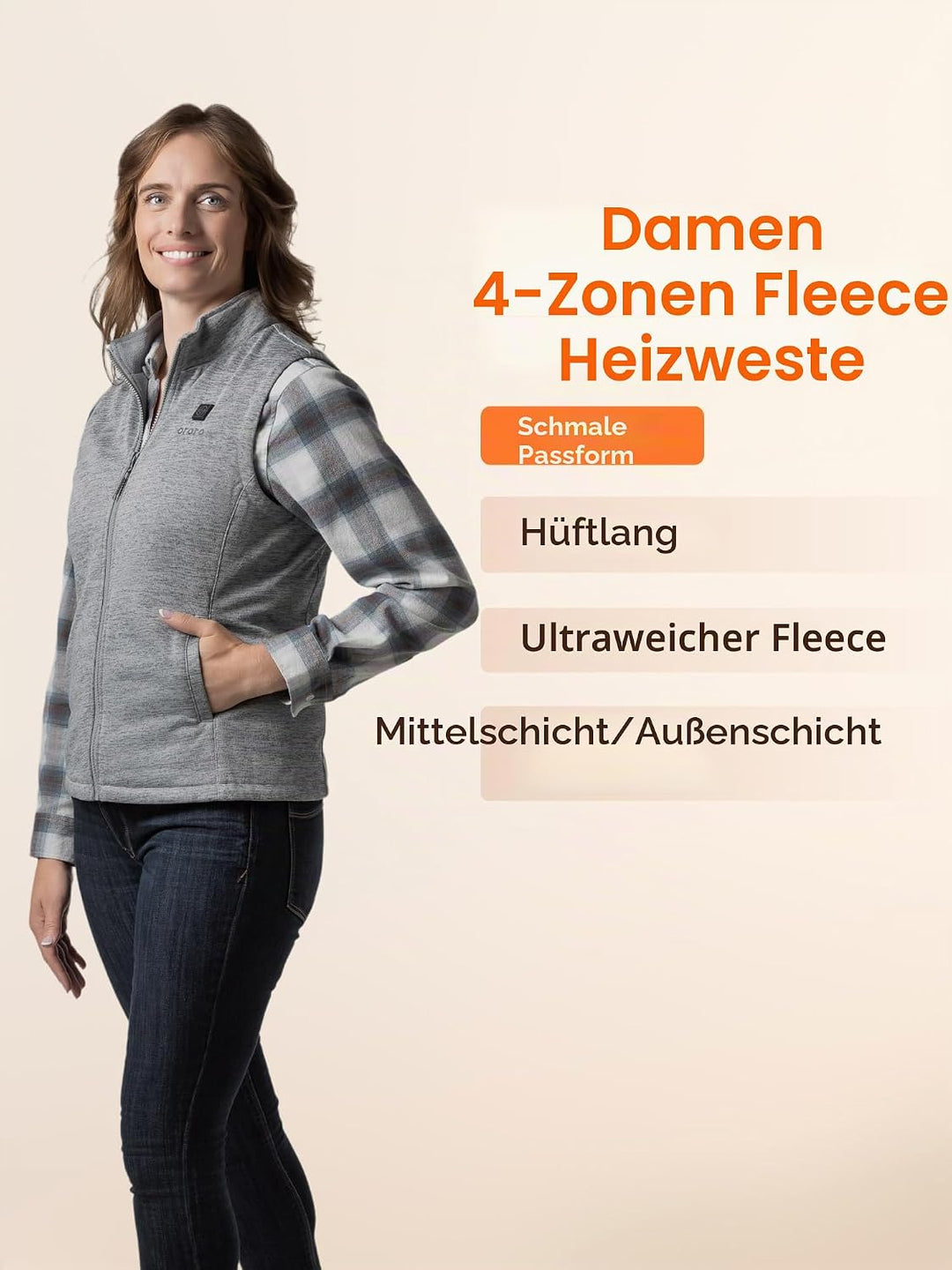 ORORO Beheizbare Weste Fleece Damen Beheizte Fleeceweste mit Powerbank Heizweste Damen M Hellgrau, M