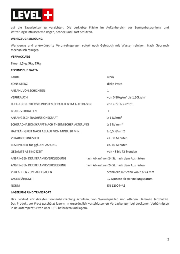 12 Fliesenkleber D2TE - Dispersionskleber für Innen &amp; Aussen 20kg, 20kg