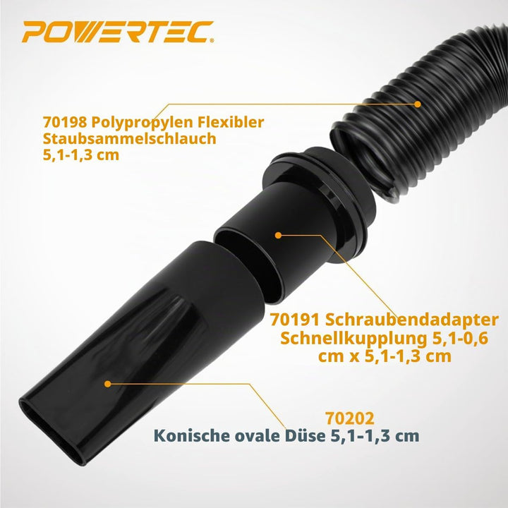 POWERTEC 70208V Staubsammelschlauch-Set, flexibel, 6,4 cm, Schwarz 2.25 Inch, 2.25 Inch