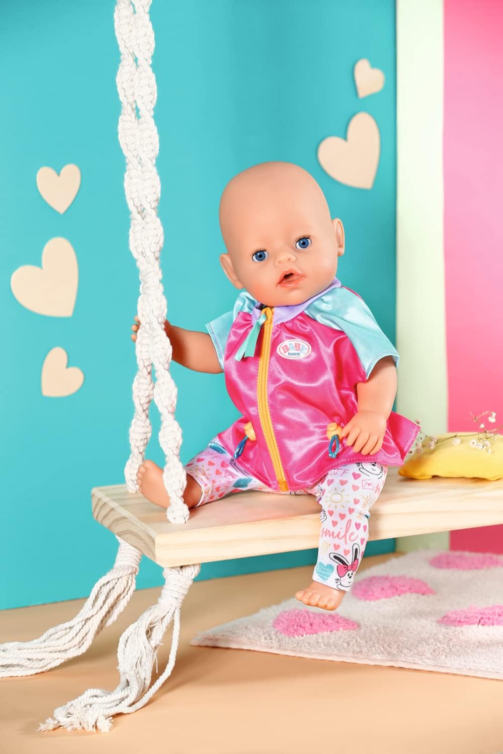 BABY born Freizeitanzug Pink, Kleidungsset bestehend aus Freizeitjacke in rosa türkis mit Leggings f