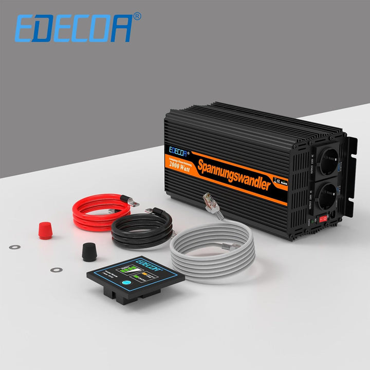 EDECOA Wechselrichter 2000w 24v 230v Spannungswandler mit Neuer Fernbedienung 2X USB und Bildschirm