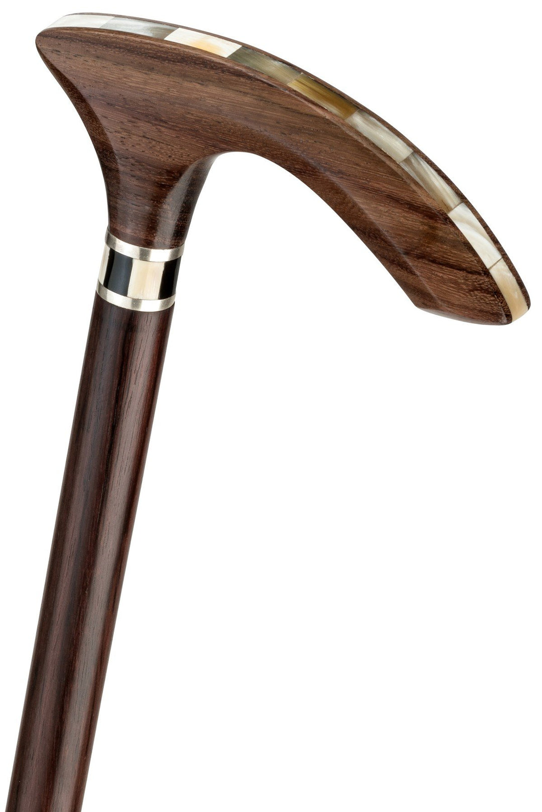 Gehstock Octagon PALISANDER, ArtDeco- Ring mit Perlmutt und Onyx, Palisander-Holz, Griff mit Hornein