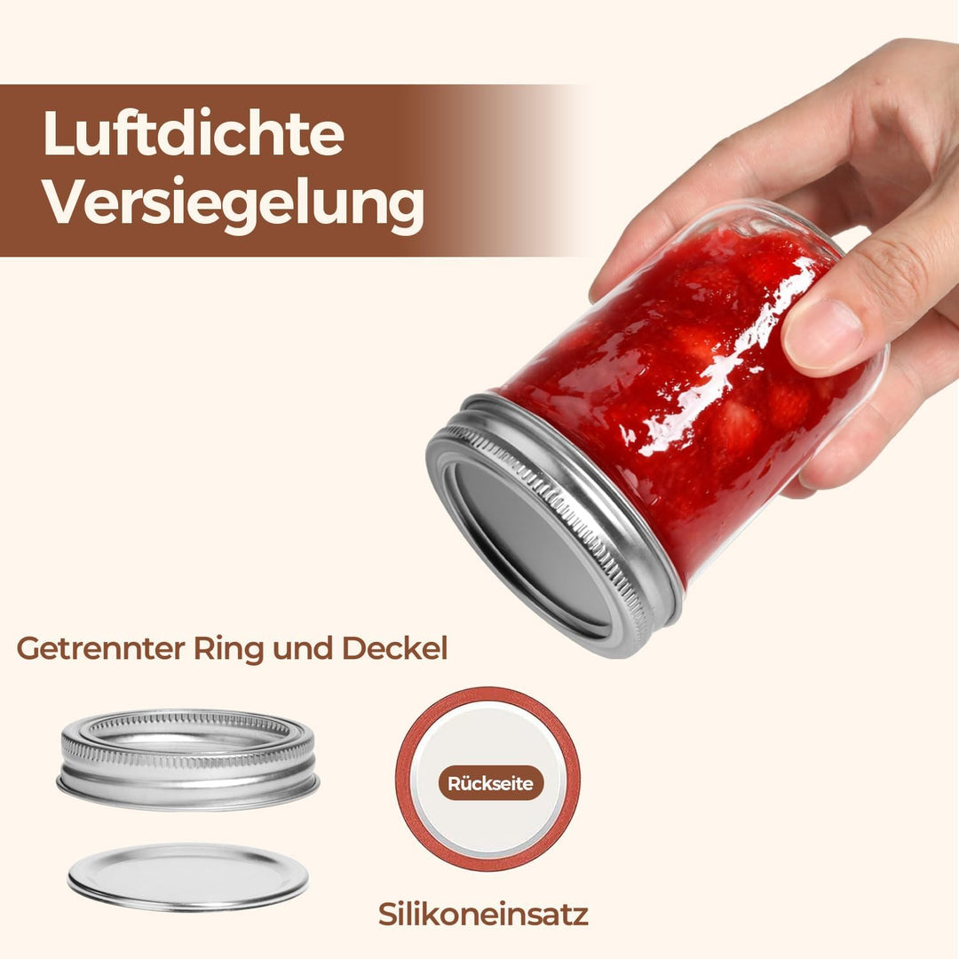 ComSaf 250ml Einmachgläser mit Deckel 16 Stück Mason jar, Vorratsgläser für Lebensmittel für selbstg