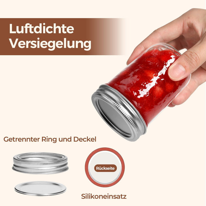 ComSaf 250ml Einmachgläser mit Deckel 16 Stück Mason jar, Vorratsgläser für Lebensmittel für selbstg