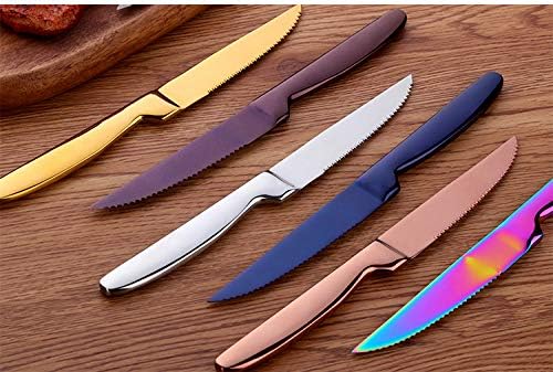 BISDARUN Steakmesser Set mit scharfem Wellenschliff Edelstahl 6-teilig Tafelmesser Regenbogen Fleisc