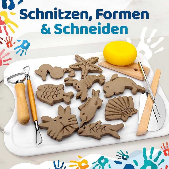 Ton lufttrocknend 2,5kg - inkl. Werkzeug, Bastelspass für Zuhause, Modelliermasse, Knetmasse, Ideal