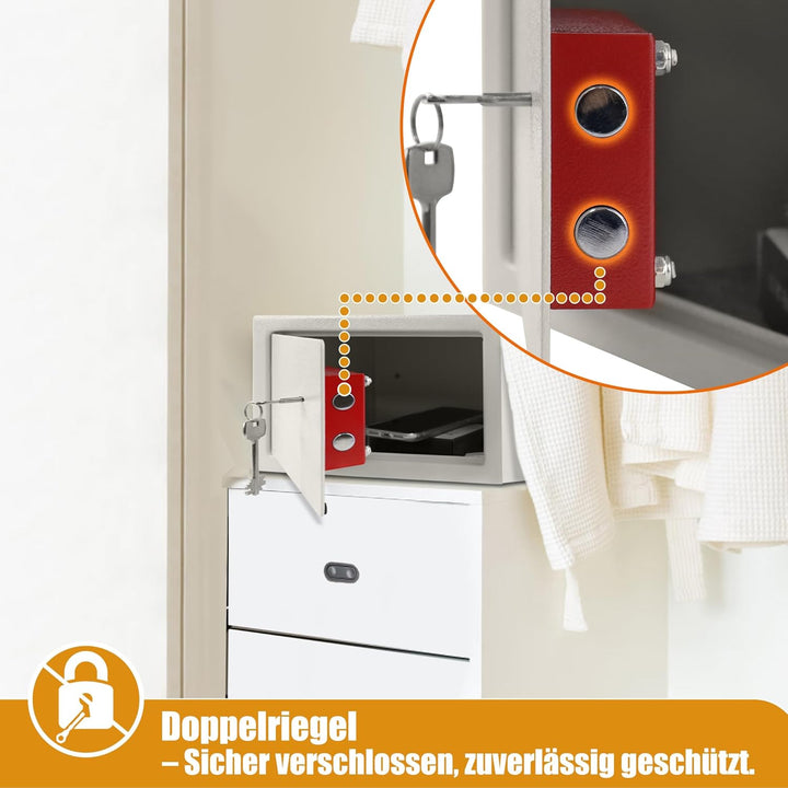 XMTECH Tresor Safe Möbeltresor mit Doppelbartschloss 2 Schlüssel, Safe Geldschrank Boden-Wandtresor