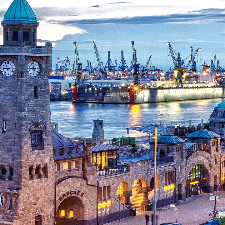 Runa Art Bild Wohnzimmer Schlafzimmer Hamburg 5 Teilig Stadt Hafen Blau Wandbilder auf Vlies Leinwan