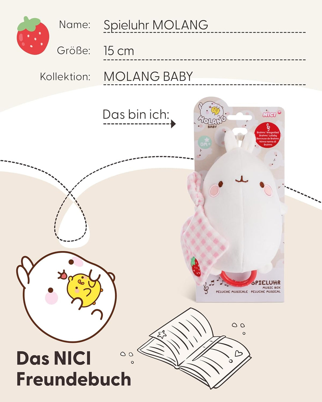 NICI Spieluhr Baby Einschlafhilfe MOLANG 15 cm mit sanfter, beruhigender Gute-Nacht-Melodie - Flausc