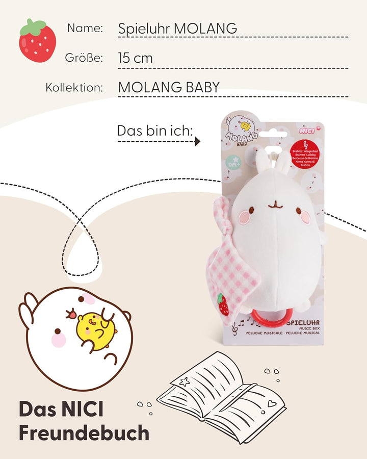 NICI Spieluhr Baby Einschlafhilfe MOLANG 15 cm mit sanfter, beruhigender Gute-Nacht-Melodie - Flausc