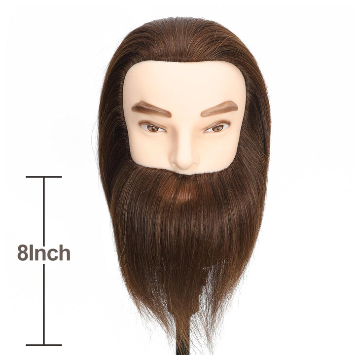 Männlicher Mannequinkopf, 100 % Echthaar mit Bart 30,5 cm, Trainingskopf, Kosmetologie, Puppenkopf,