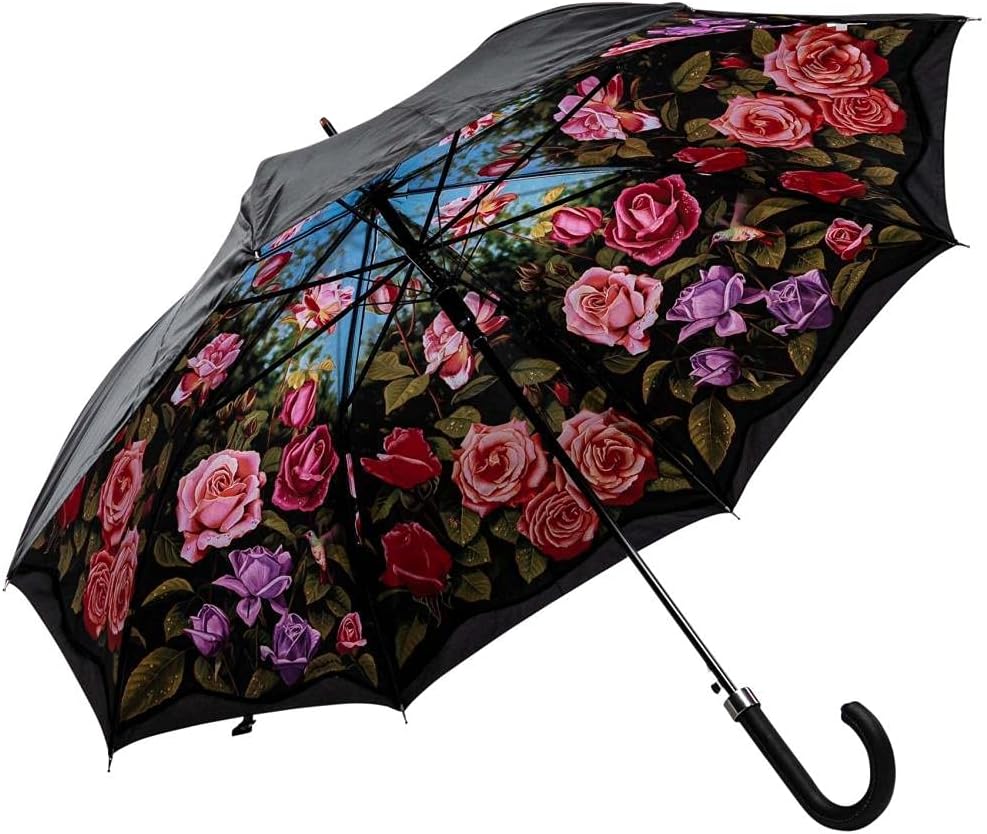 LUCKYWEATHER Regenschirm Stockschirm Damen Motiv Rosengarten Auf-Automatik Double Layer I Stockregen