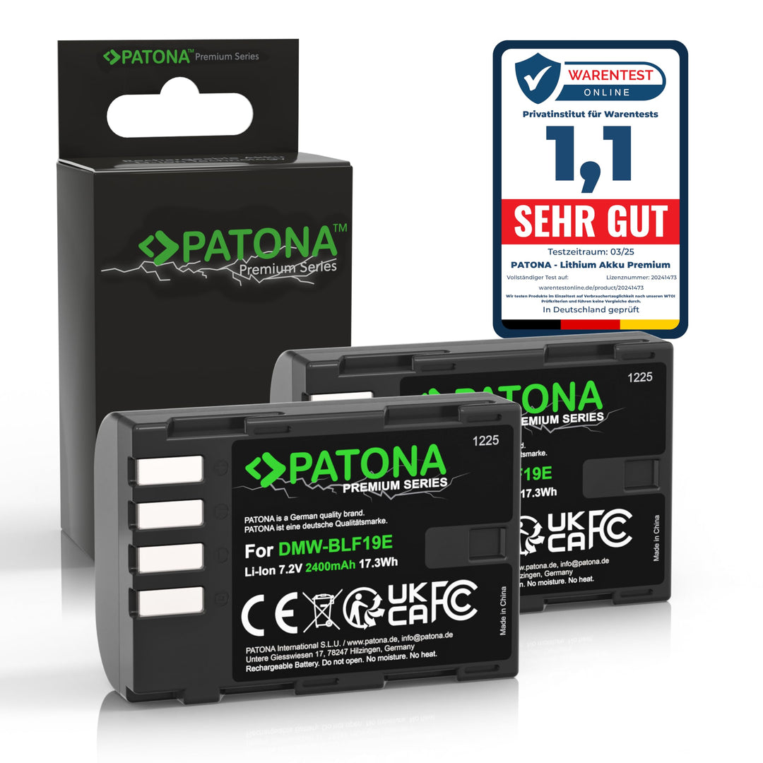 PATONA 2X Premium DMW-BLF19 E Akku 2400mAh Ersatzakku kompatibel mit Panasonic Lumix DC-G9 G9L G9EG
